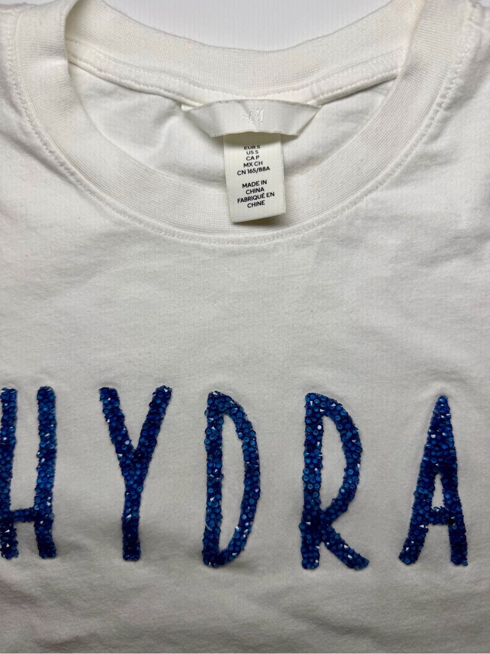 H&M Hydra Harbour Greece‎ Embellished T‑Shirt White Blue Size S - Picture 2 of 5
